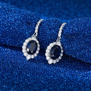 925 Sterling Silver Sapphire Blue Zirconia Drop Earrings Elegant Full Zircon Inlaid Geometric Earrings For Women Jewelry