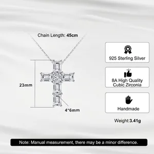 Pendentif croix en argent sterling 925 orné de pierres de zircone cubique 8A étincelantes