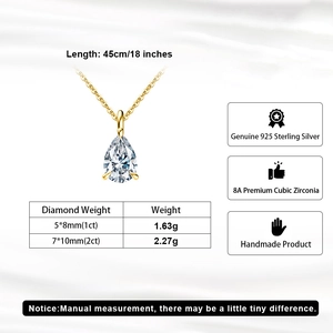Collier en argent S925 plaqué or 14K fait main avec pendentif zircone en forme de poire