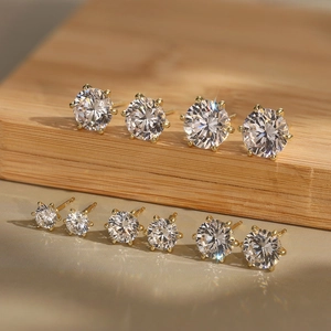 Classic 925 Sterling Silver Stud Earrings For Women Sparkling Zirconia Round Six Prong Setting Wedding Earring Jewelry