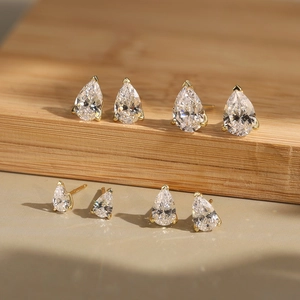 Minimalist 925 Sterling Silver Pear Cut Zirconia Stud Earrings 14K Gold Plated Elegant Water Drop Jewelry For Women Daily Gift