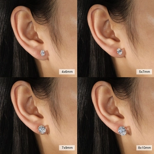 S925 sterling silver oval-cut zircon earrings size comparison from 4x6mm to 8x10mm