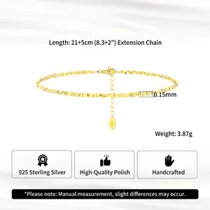 Minimalist geometric square block chain anklet in gold plated S925 sterling silver