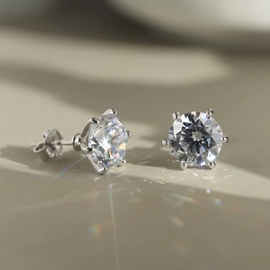 Classic S925 sterling silver six-prong stud earrings with 5mm sparkling zircon stones