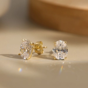 925 Sterling Silver Oval Cut Zirconia Stud Earrings For Women 14K Gold White Gold Plated Elegant Sparkly Ear Jewelry