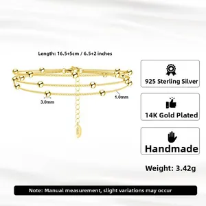 Detailed specs of triple-layer 925 silver bracelet with 14K gold plating dimensions