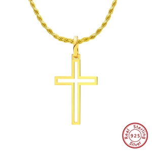 Collana con Pendente a Croce in Argento Sterling 925 Stile Hip Hop Catena a Corda Gioielli per Uomo Donna Cavo Galvanico Regalo Cristiano
