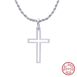 Collana con pendente a croce in argento sterling 925 con catena a fune per uomo e donna