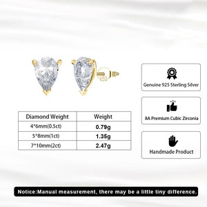 925 Sterling Silver Pear Cut Zircon Drop Earrings with Size Specifications and Dimensions