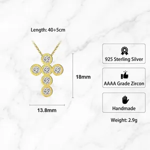 Collier croix en argent sterling 925 plaqué or serti de pierres de zircone AAAA