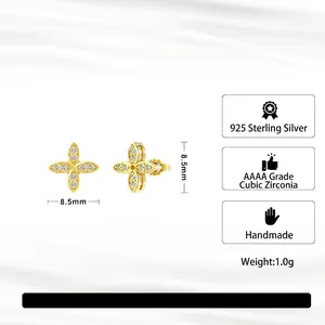 Elegant 925 sterling silver four-leaf clover stud earrings with AAAA zircons in gold finish