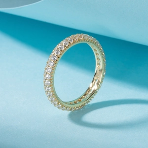 Elegance S925 sterling silver double-row eternity ring with gold finish and clear cubic zirconia