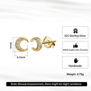 Boucles d'oreilles lune en argent S925 avec zircons AAAA sertis pour un look élégant