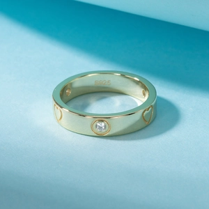 Bague Cœur en Argent Sterling S925 pour Femme Minimaliste Incrustée de Strass Or Argent Bijoux de Doigt Cadeau