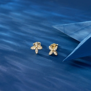 Sparkling S925 silver windmill stud earrings with pavé zircons and gold plating