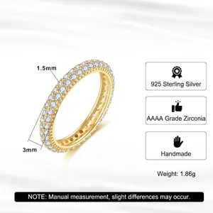 Handmade 925 sterling silver ring with double-row 3mm zircon stones and gold finish