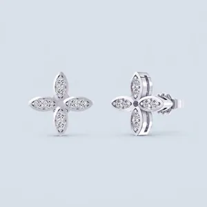 925 Sterling Silver Zirconia Four-Leaf Clover Stud Earrings For Women Niche Style Flower Fashion Electroplated Niche Jewelry Gift