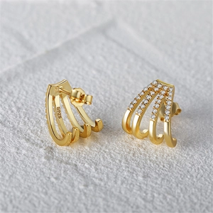 S925 sterling silver 14k gold claw earrings featuring micro-pave zirconia settings
