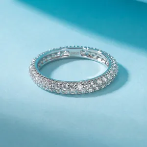 925 Sterling Silver Double Row Zirconia Eternity Ring For Women Pave Rhinestone Band Gold Platinum Plated Luxury Wedding Jewelry