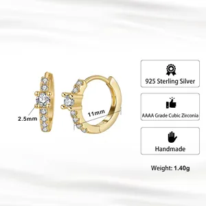 Boucles d'oreilles créoles dorées en argent S925 avec zircons AAAA étincelants
