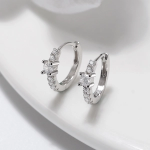Boucles d'oreilles créoles luxe en argent S925 avec zircon rond et serti pavé de diamants
