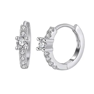 Boucles d'Oreilles Créoles en Argent Sterling 925 Avec Zirconia pour Femmes Géométriques Rondes Plaqué Or Argent Bijoux