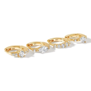 Élégantes créoles en argent sterling 925 plaqué or avec des pierres de zircon brillantes