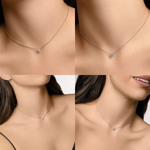 Détails des colliers avec pendentifs ronds en or et argent sertis de zircons brillants
