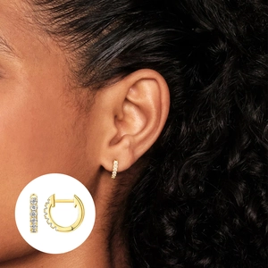 Elegant gold S925 sterling silver huggie earrings with sparkling zircon micro-paving
