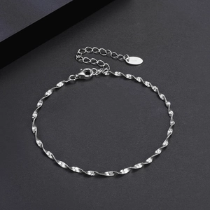 Elegant S925 sterling silver water wave chain bracelet with adjustable lobster clasp