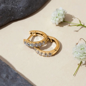 Elegant 18K gold plated S925 sterling silver huggie earrings with sparkling zircon stones