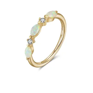 Elegant 925 Sterling Silver 14K Gold Plated Marquise White Opal Zirconia Ring For Women Minimalist Jewelry Anniversary Gift