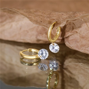Elegant gold S925 sterling silver hoop earrings with round sparkling cubic zirconia charms