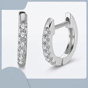 Elegant 925 Sterling Silver Huggie Hoop Earrings For Women Rhinestone Inlaid U-Shaped Geometric Gold Silver Plated Jewelry Gift