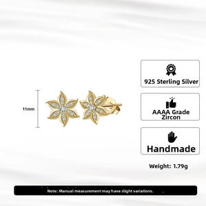 Detailed view of 11mm S925 sterling silver flower earrings with zircon inlays
