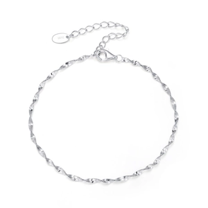 Classic 925 sterling silver water wave chain bracelet with lobster clasp and extender