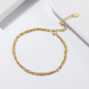 Elegant 18K gold S925 sterling silver layered bracelet with double water wave chains