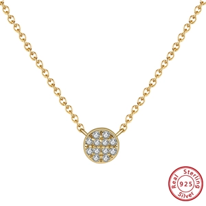 Collier en argent sterling 925 avec pendentif rond pavé de zircons sur chaîne en O