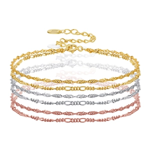 925 Sterling Silver Double Layer Bracelet For Women Gold Rose Gold Plated Water Wave Figaro Chain Adjustable Simple Jewelry