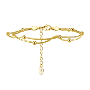 Double-layered S925 sterling silver snake chain bracelet with gold beads for women