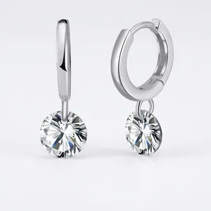 925 Sterling Silver Zirconia Hoop Drop Earrings For Women Round Cut Clear Cubic Zirconia Huggie Earrings Minimalist Jewelry Gift