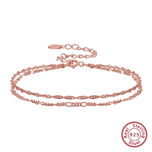 Elegant rose gold S925 sterling silver double layer chain bracelet with adjustable clasp