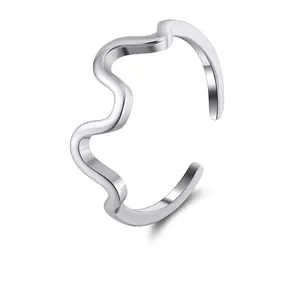 Bague Réglable en Argent Sterling 925 Motif Vague pour Femme Minimaliste Géométrique Ripple d'Eau Bague Ouverte Bijoux de Mode Cadeau