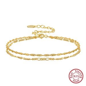 Detail of 925 sterling silver double-layer bracelet with S925 hallmark tag and extender