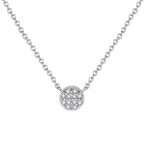Collier Pendentif en Argent Sterling 925 Zirconia Pavé Rond pour Femmes Chaîne Réglable Minimaliste Bijoux Fins Cadeau Exquis