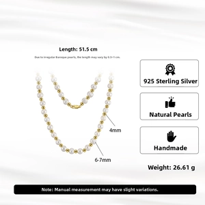 Vista dettagliata della collana in argento placcato oro 14K con perle barocche 4-7mm e misure