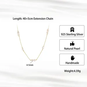 Collier en argent sterling S925 plaqué or 14K avec perles d'eau douce baroques naturelles