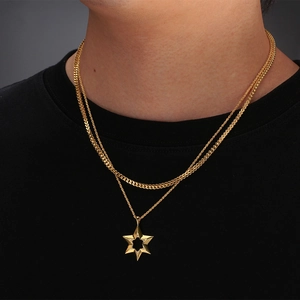 S925 Sterling Silber Gold Doppel-Halskette mit Davidstern-Anhänger für Damen