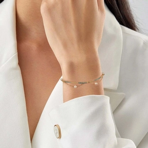 925 Sterling silver gold layered tennis bracelet with Baroque pearls and turquoise beads