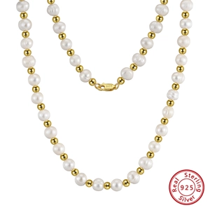 Collana in Argento Sterling 925 Placcata Oro 14K con Perla d'Acqua Dolce per Uomo Stile Boyfriend Collane a Catena Geometriche Gioielli di Lusso